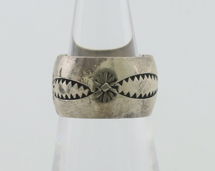 Navajo Hand Stamped Band 925 Silver 11 mm Native Artist Size 5.5 C.80's