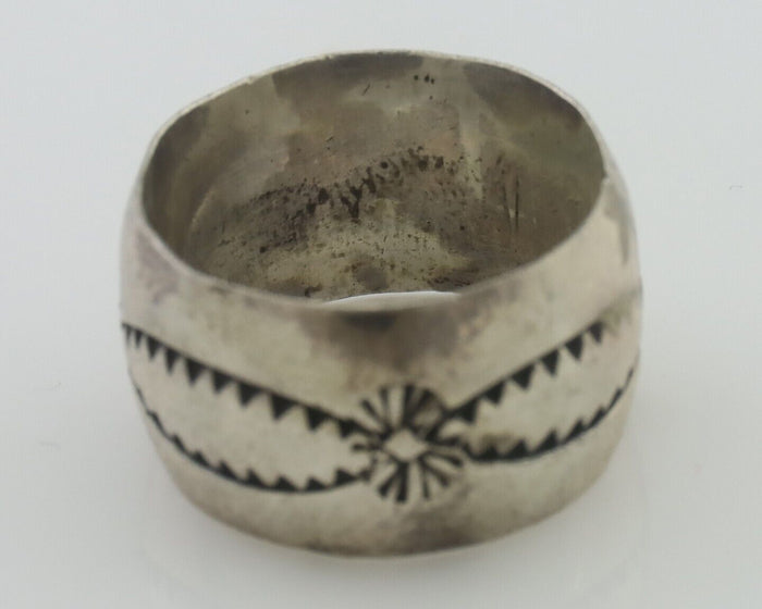 Navajo Hand Stamped Band 925 Silver 11 mm Native Artist Size 5.5 C.80's