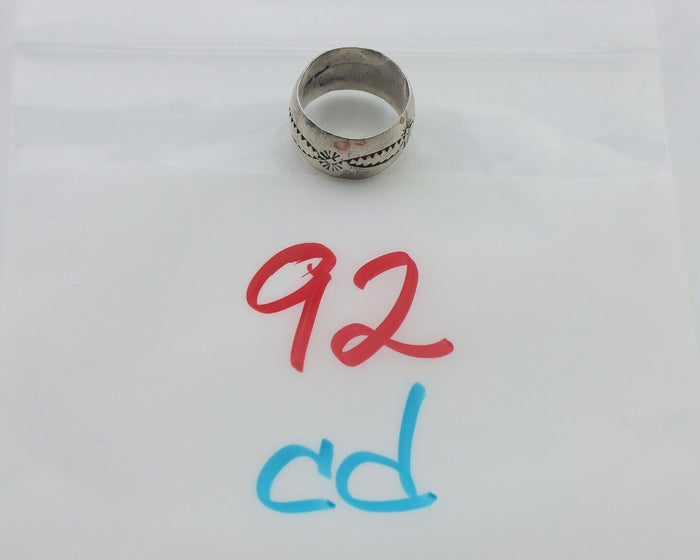 Navajo Hand Stamped Band 925 Silver 11 mm Native Artist Size 5.5 C.80's