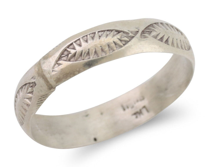 Navajo Hand Stamped Band 925 Silver 5.0 mm Signed Larry Chavez Size 11 C.80's