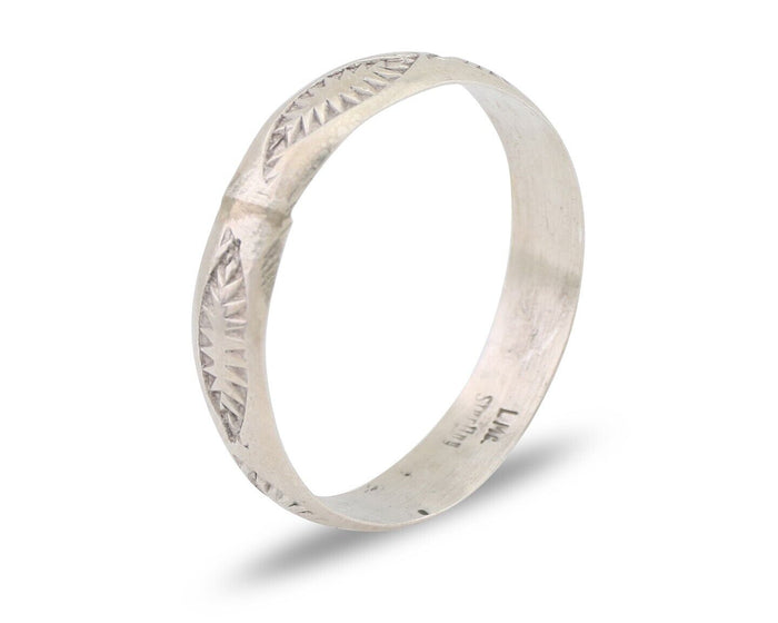 Navajo Hand Stamped Band 925 Silver 5.0 mm Signed Larry Chavez Size 11 C.80's