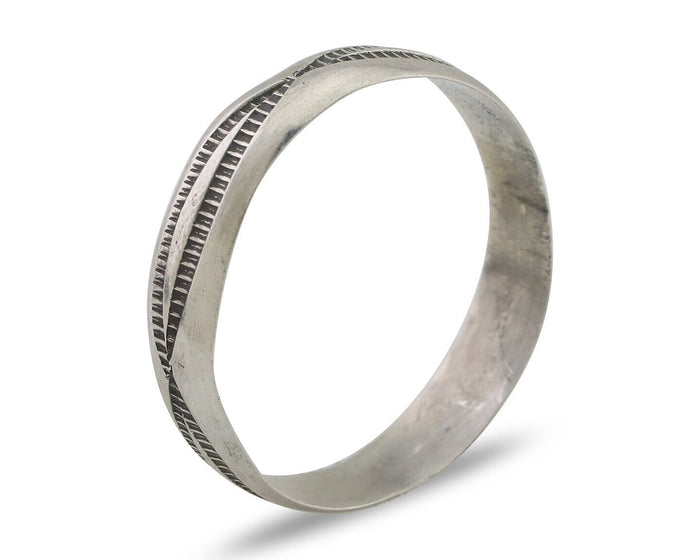 Navajo Hand Stamped Band 925 Silver 5.0 mm Signed Larry Chavez Size 11 C.80's