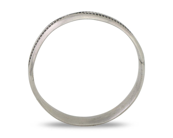Navajo Hand Stamped Band 925 Silver 5.0 mm Signed Larry Chavez Size 11 C.80's