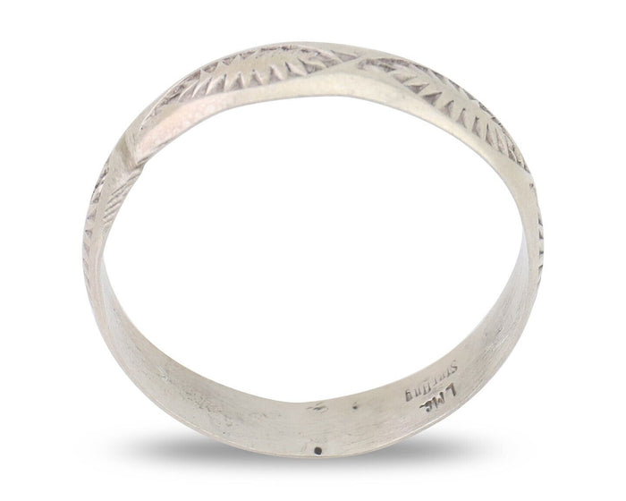 Navajo Hand Stamped Band 925 Silver 5.0 mm Signed Larry Chavez Size 11 C.80's