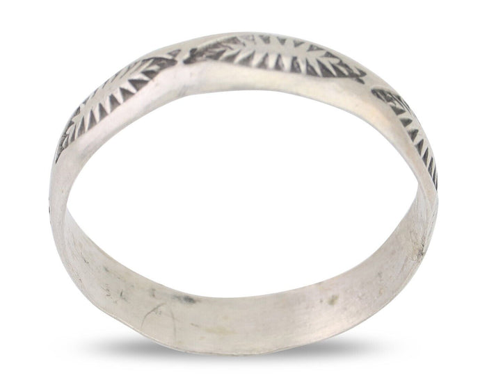 Navajo Hand Stamped Band 925 Silver 5.0 mm Signed Larry Chavez Size 11 C.80's