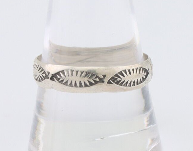 Navajo Hand Stamped Band 925 Silver 5.0 mm Signed Larry Chavez Size 11 C.80's