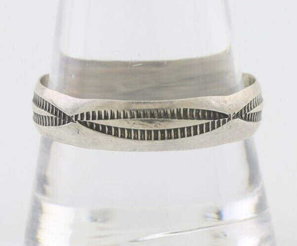 Navajo Hand Stamped Band 925 Silver 5.0 mm Signed Larry Chavez Size 11 C.80's