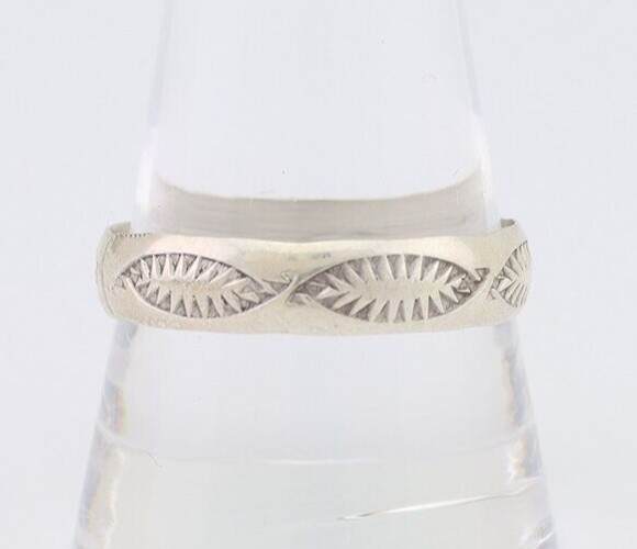 Navajo Hand Stamped Band 925 Silver 5.0 mm Signed Larry Chavez Size 11 C.80's