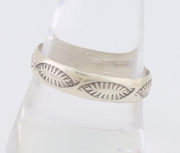 Navajo Hand Stamped Band 925 Silver 5.0 mm Signed Larry Chavez Size 11 C.80's