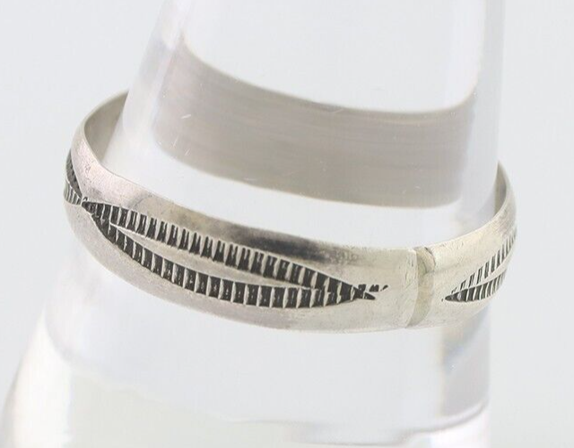 Navajo Hand Stamped Band 925 Silver 5.0 mm Signed Larry Chavez Size 11 C.80's