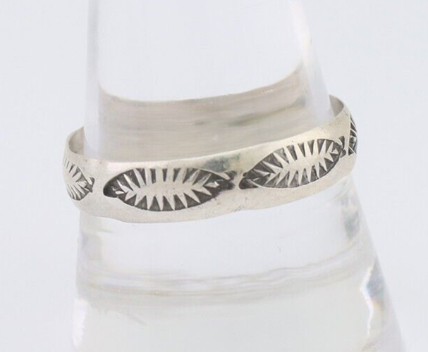 Navajo Hand Stamped Band 925 Silver 5.0 mm Signed Larry Chavez Size 11 C.80's