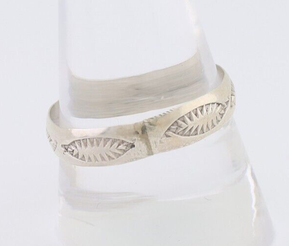 Navajo Hand Stamped Band 925 Silver 5.0 mm Signed Larry Chavez Size 11 C.80's