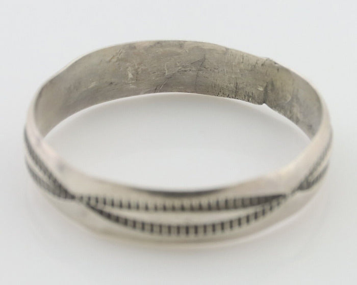 Navajo Hand Stamped Band 925 Silver 5.0 mm Signed Larry Chavez Size 11 C.80's