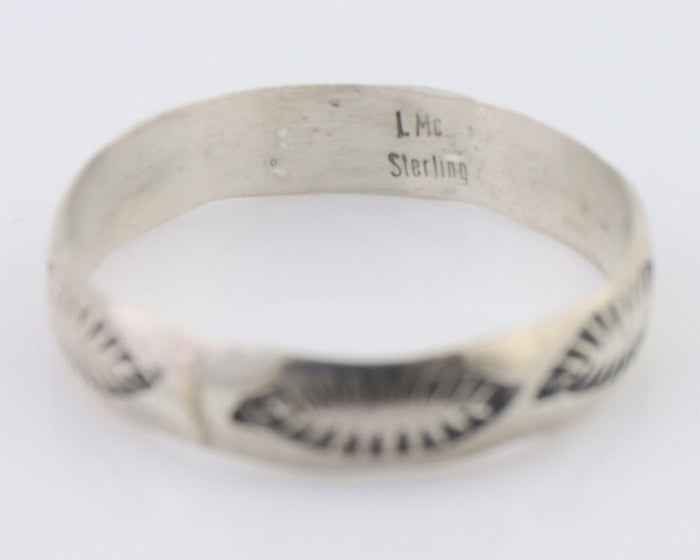 Navajo Hand Stamped Band 925 Silver 5.0 mm Signed Larry Chavez Size 11 C.80's