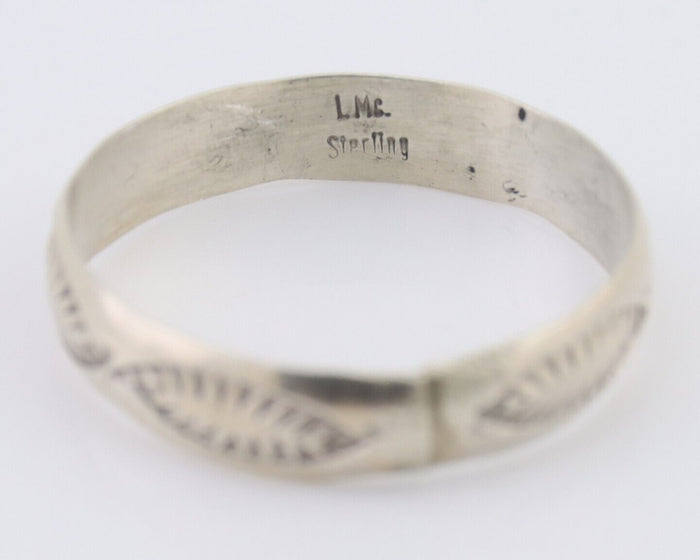 Navajo Hand Stamped Band 925 Silver 5.0 mm Signed Larry Chavez Size 11 C.80's
