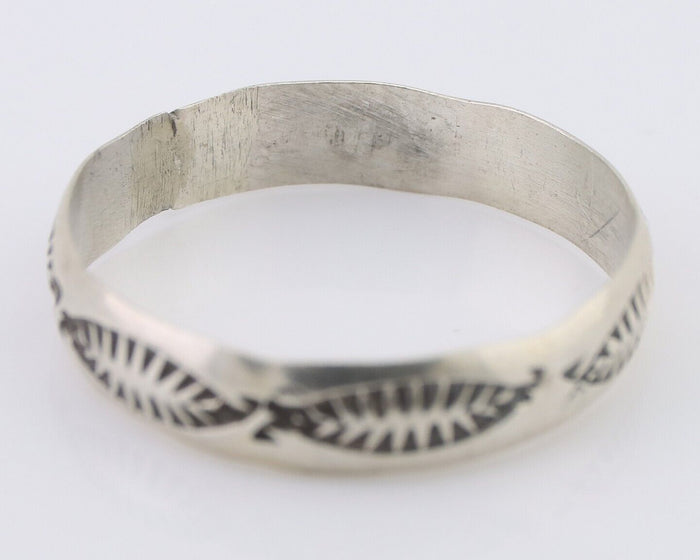 Navajo Hand Stamped Band 925 Silver 5.0 mm Signed Larry Chavez Size 11.25 C.80's