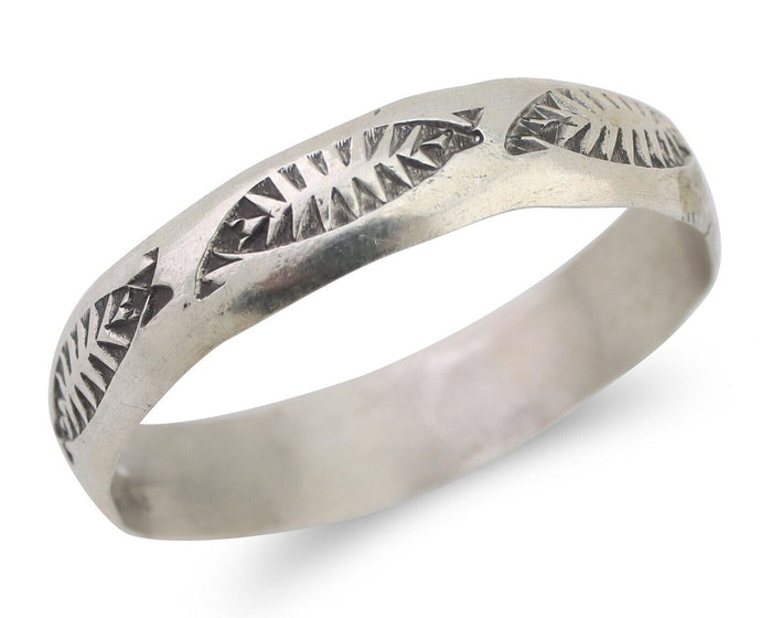 Navajo Hand Stamped Band 925 Silver 5.0 mm Signed Larry Chavez Size 11.75 C.80's