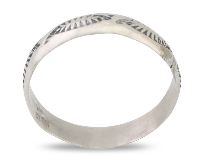 Navajo Hand Stamped Band 925 Silver 5.0 mm Signed Larry Chavez Size 11.75 C.80's