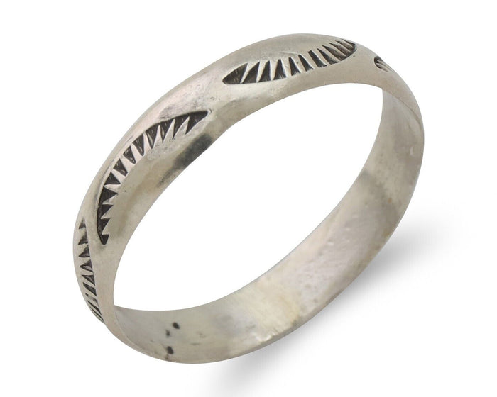 Navajo Hand Stamped Band 925 Silver 5.0 mm Signed Larry Chavez Size 12 C.80's