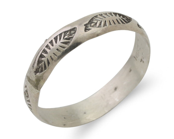 Navajo Hand Stamped Band 925 Silver 5.0 mm Signed Larry Chavez Size 12 C.80's