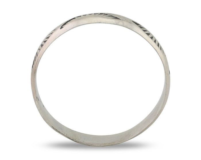 Navajo Hand Stamped Band 925 Silver 5.0 mm Signed Larry Chavez Size 12 C.80's