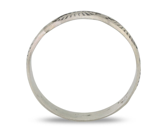 Navajo Hand Stamped Band 925 Silver 5.0 mm Signed Larry Chavez Size 12 C.80's