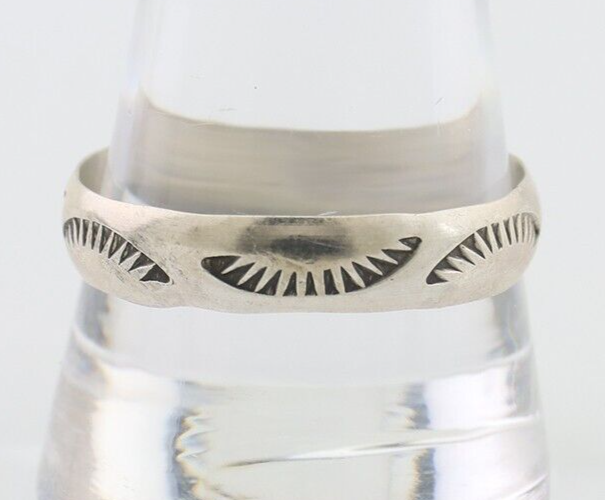 Navajo Hand Stamped Band 925 Silver 5.0 mm Signed Larry Chavez Size 12 C.80's