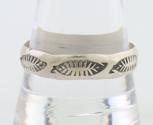 Navajo Hand Stamped Band 925 Silver 5.0 mm Signed Larry Chavez Size 12 C.80's