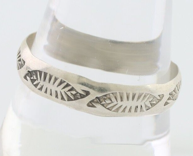 Navajo Hand Stamped Band 925 Silver 5.0 mm Signed Larry Chavez Size 12 C.80's