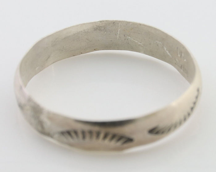 Navajo Hand Stamped Band 925 Silver 5.0 mm Signed Larry Chavez Size 12 C.80's