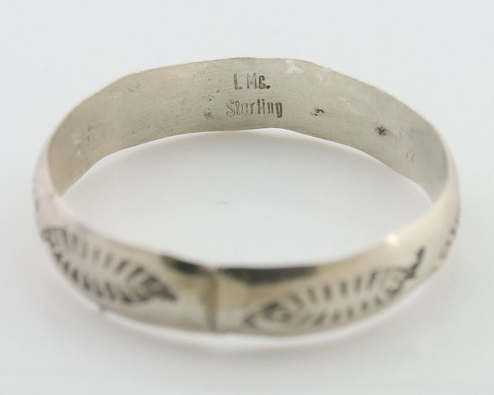 Navajo Hand Stamped Band 925 Silver 5.0 mm Signed Larry Chavez Size 12 C.80's