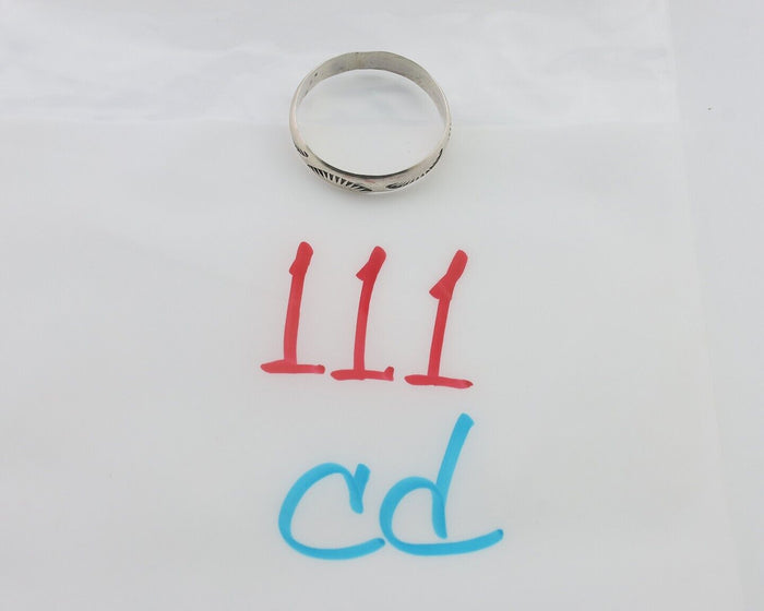 Navajo Hand Stamped Band 925 Silver 5.0 mm Signed Larry Chavez Size 12 C.80's
