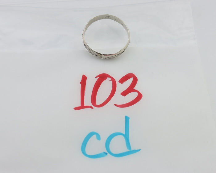 Navajo Hand Stamped Band 925 Silver 5.0 mm Signed Larry Chavez Size 12 C.80's