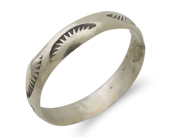 Navajo Hand Stamped Band 925 Silver 5.0 mm Signed Larry Chavez Size 12.25 C.80's