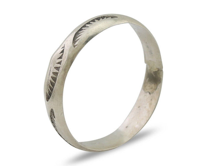 Navajo Hand Stamped Band 925 Silver 5.0 mm Signed Larry Chavez Size 12.25 C.80's