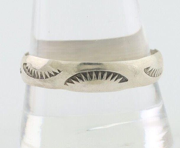 Navajo Hand Stamped Band 925 Silver 5.0 mm Signed Larry Chavez Size 12.25 C.80's