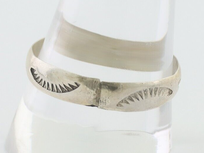 Navajo Hand Stamped Band 925 Silver 5.0 mm Signed Larry Chavez Size 12.25 C.80's