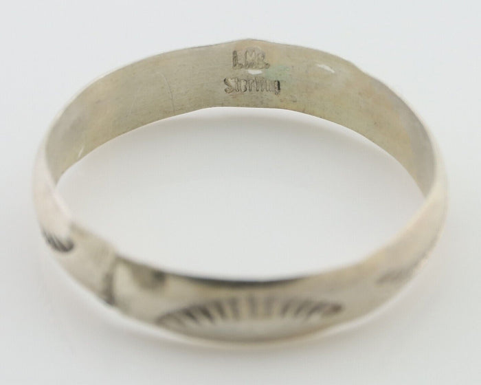 Navajo Hand Stamped Band 925 Silver 5.0 mm Signed Larry Chavez Size 12.25 C.80's