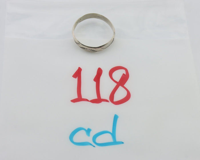 Navajo Hand Stamped Band 925 Silver 5.0 mm Signed Larry Chavez Size 12.25 C.80's