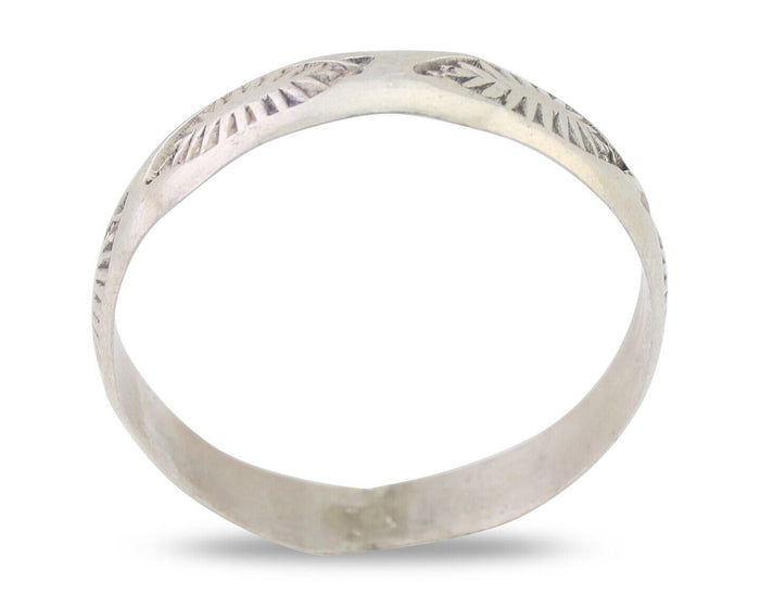 Navajo Hand Stamped Band 925 Silver 5.0 mm Signed Larry Chavez Size 13 C.80's