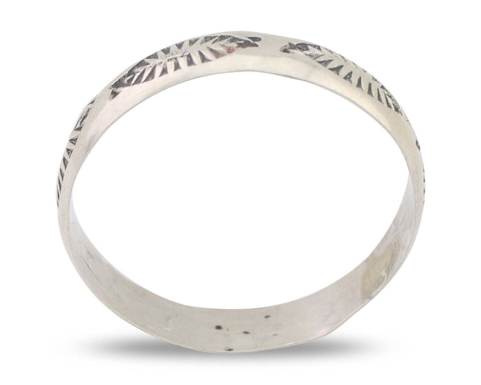 Navajo Hand Stamped Band 925 Silver 5.0 mm Signed Larry Chavez Size 13 C.80's