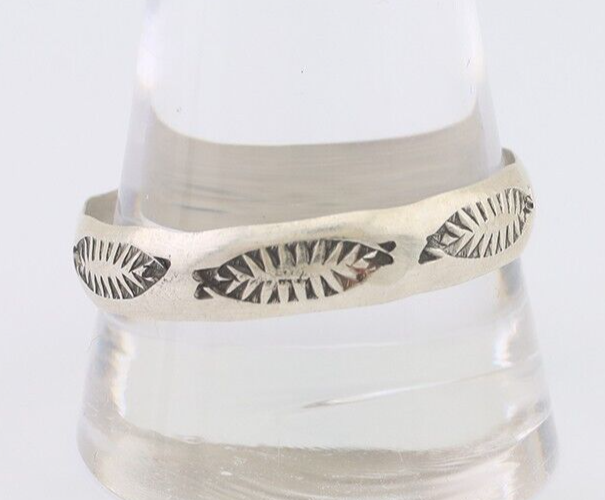 Navajo Hand Stamped Band 925 Silver 5.0 mm Signed Larry Chavez Size 13 C.80's