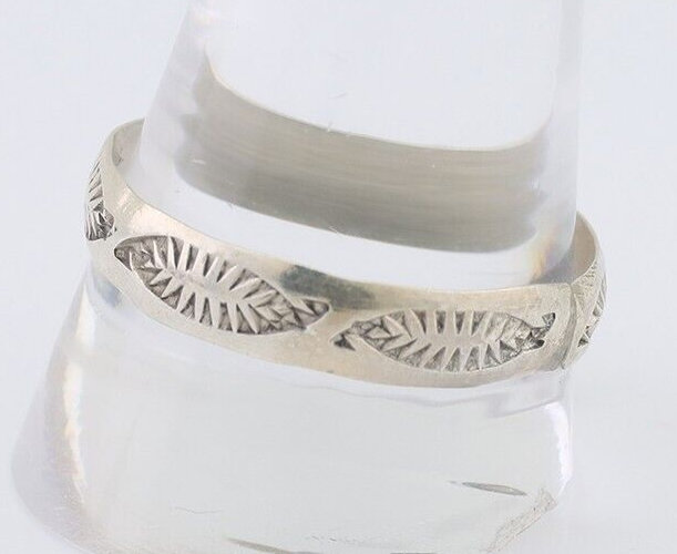 Navajo Hand Stamped Band 925 Silver 5.0 mm Signed Larry Chavez Size 13 C.80's