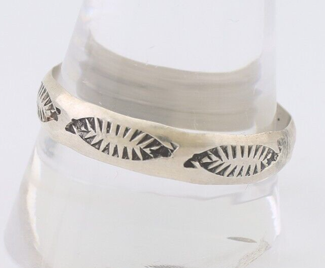 Navajo Hand Stamped Band 925 Silver 5.0 mm Signed Larry Chavez Size 13 C.80's