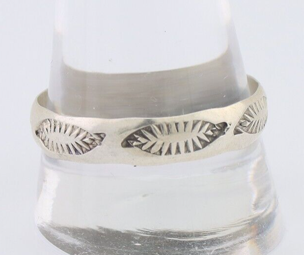 Navajo Hand Stamped Band 925 Silver 5.0 mm Signed Larry Chavez Size 13 C.80's