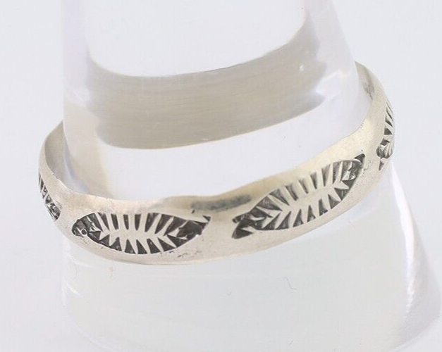 Navajo Hand Stamped Band 925 Silver 5.0 mm Signed Larry Chavez Size 13 C.80's