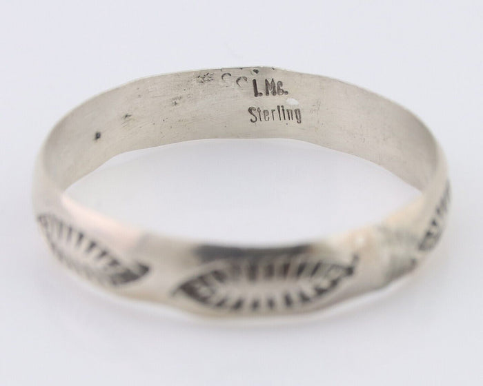 Navajo Hand Stamped Band 925 Silver 5.0 mm Signed Larry Chavez Size 13 C.80's