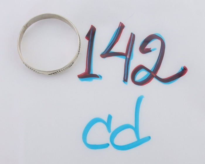 Navajo Hand Stamped Band 925 Silver 5.0 mm Signed Larry Chavez Size 13 C.80's