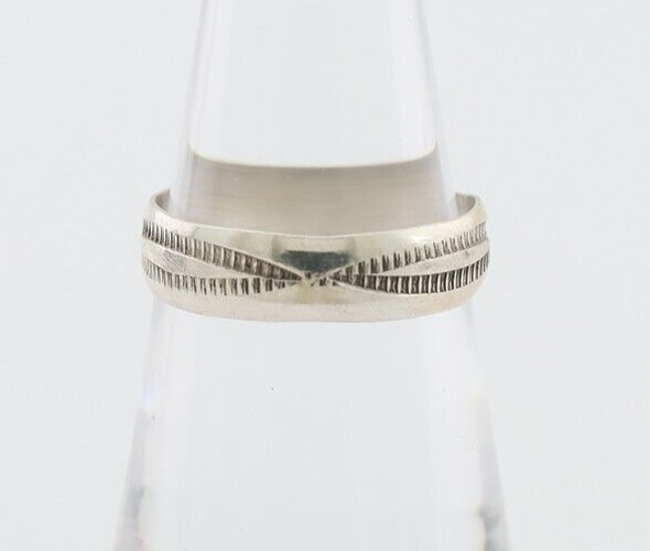 Navajo Hand Stamped Band 925 Silver 5.0 mm Signed Larry Chavez Size 6.0 C.80's