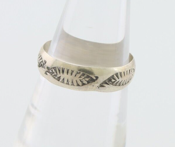 Navajo Hand Stamped Band 925 Silver 5.0 mm Signed Larry Chavez Size 6.0 C.80's